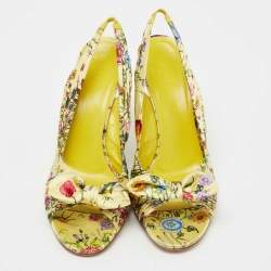 Gucci Multicolor Floral Print Satin Bow Open-Toe Slingback Sandals Size 40.5