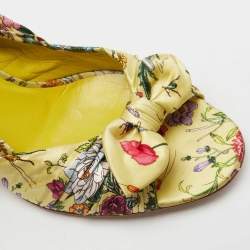 Gucci Multicolor Floral Print Satin Bow Open-Toe Slingback Sandals Size 40.5