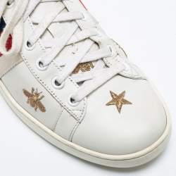 Pre Owned Gucci Off White Leather Ace Bee And Stars Embroidered Low Top Sneakers Size 39