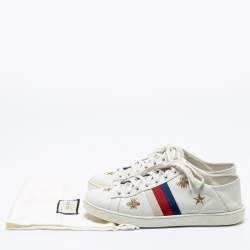 Pre Owned Gucci Off White Leather Ace Bee And Stars Embroidered Low Top Sneakers Size 39