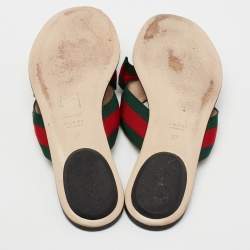 Gucci Black Leather Web  Bow Accent Thong Sandals Size 37