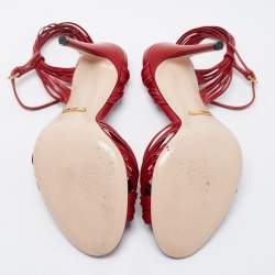 Pre Owned صندل غوتشي ألي سيور جلد حمراء سير كاحل فتحة كعب مقاس 36.5