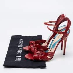 Pre Owned صندل غوتشي ألي سيور جلد حمراء سير كاحل فتحة كعب مقاس 36.5