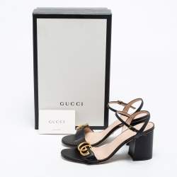 مملوكة مسبقًا Gucci Black Leather GG Marmont Block Heel Ankle Strap Sandals Size 37