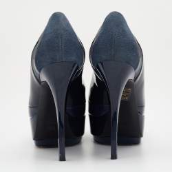 Pre Owned حذاء كعب عالي غوتشي جلد وجلد لامع أخضر/أزرق نعل سميك مقاس 36.5