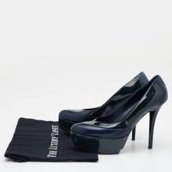 Pre Owned حذاء كعب عالي غوتشي جلد وجلد لامع أخضر/أزرق نعل سميك مقاس 36.5