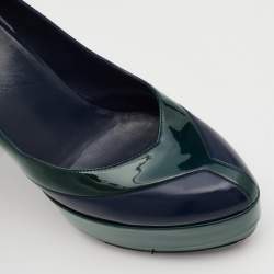 Pre Owned حذاء كعب عالي غوتشي جلد وجلد لامع أخضر/أزرق نعل سميك مقاس 36.5