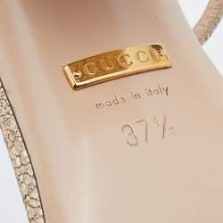 Pre Owned Gucci Metallic Gold Crinkled Leather GG Marmont Ankle Strap Sandals Size 37.5