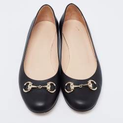 Pre Owned حذاء باليرينا فلات غوتشي هورسبيت جلد أسود مقاس 37.5