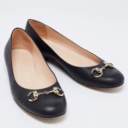 Pre Owned حذاء باليرينا فلات غوتشي هورسبيت جلد أسود مقاس 37.5