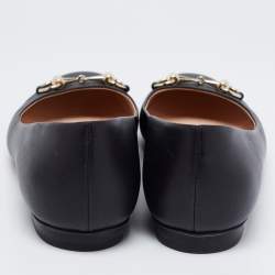 Pre Owned حذاء باليرينا فلات غوتشي هورسبيت جلد أسود مقاس 37.5