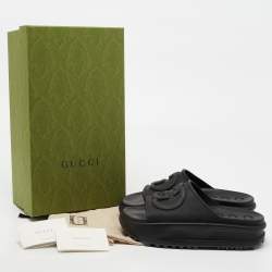 مملوكة مسبقًا Gucci Black Rubber Interlocking G Slide Sandals Size 39