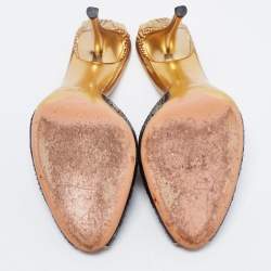 Pre Owned حذاء سلايد غوتشي جلد ثعبان أسود مقدمة مفتوحة كعب مرصع مقاس 40