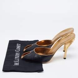 Pre Owned حذاء سلايد غوتشي جلد ثعبان أسود مقدمة مفتوحة كعب مرصع مقاس 40