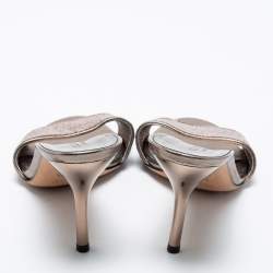 Pre Owned Gucci Metallic Bronze Leather And Sequin Embellished Slide Sandals Size 39.5