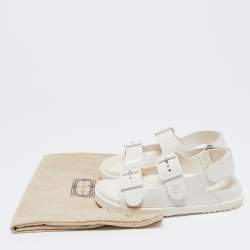 Pre Owned Gucci White Rubber Mini Double G Logo Dusty Ankle Strap Flat Sandals Size 38