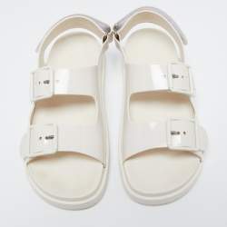Pre Owned Gucci White Rubber Mini Double G Logo Dusty Ankle Strap Flat Sandals Size 38