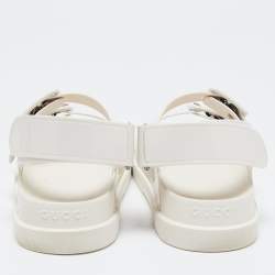 Pre Owned Gucci White Rubber Mini Double G Logo Dusty Ankle Strap Flat Sandals Size 38