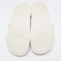 Pre Owned Gucci White Rubber Mini Double G Logo Dusty Ankle Strap Flat Sandals Size 38