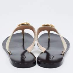 Pre Owned Gucci Yellow Textured Leather GG Marmont Thong Flat Sandals Size 37.5