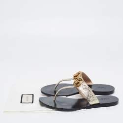 Pre Owned Gucci Yellow Textured Leather GG Marmont Thong Flat Sandals Size 37.5