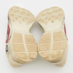 Pre Owned Gucci Cream/Grey Leather Rhyton Gucci Logo Lace Up Sneakers Size 38.5