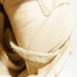 Pre Owned Gucci Cream/Grey Leather Rhyton Gucci Logo Lace Up Sneakers Size 38.5