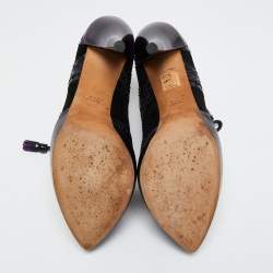 Pre Owned Gucci Tri Color Suede And Perforated Leather Gia Lace Up Ankle Boots Size 38.5