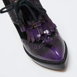 Pre Owned Gucci Tri Color Suede And Perforated Leather Gia Lace Up Ankle Boots Size 38.5