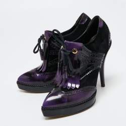 Pre Owned Gucci Tri Color Suede And Perforated Leather Gia Lace Up Ankle Boots Size 38.5