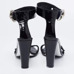Pre Owned Gucci Black Patent Leather Buckle Detail Ankle Strap Sandals Size 38.5