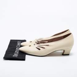 Pre Owned حذاء كعب عالي غوتشي بيريث جلد كريمي مزين قصات مفرغة مزين جي جي مقاس 39