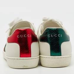 Gucci White Leather Ace Embroidered Bee Low Top Sneakers Size 37