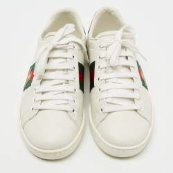 Gucci White Leather Ace Embroidered Bee Low Top Sneakers Size 37