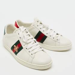 Gucci White Leather Ace Embroidered Bee Low Top Sneakers Size 37