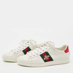 Gucci White Leather Ace Embroidered Bee Low Top Sneakers Size 37