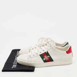 Gucci White Leather Ace Embroidered Bee Low Top Sneakers Size 37