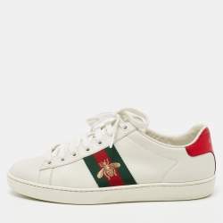 Gucci White Leather Ace Embroidered Bee Low Top Sneakers Size 37