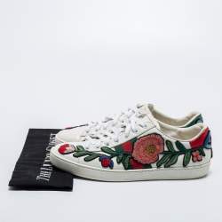 Pre Owned Gucci White Floral Embroidered Leather Ace Low-Top Sneakers Size 38
