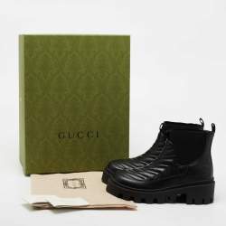 Pre Owned Gucci Black Leather Matelassé Chelsea Boots  Size 36 