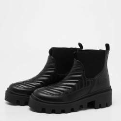 Pre Owned Gucci Black Leather Matelassé Chelsea Boots  Size 36 