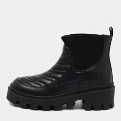 Pre Owned Gucci Black Leather Matelassé Chelsea Boots  Size 36 