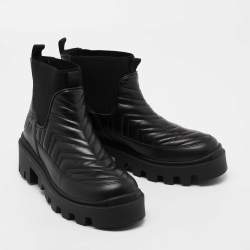 Pre Owned Gucci Black Leather Matelassé Chelsea Boots  Size 36 