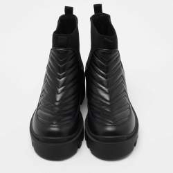 Pre Owned Gucci Black Leather Matelassé Chelsea Boots  Size 36 