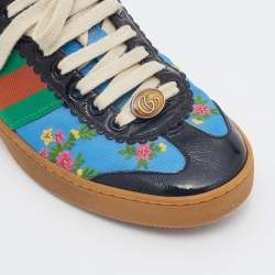 مملوكة مسبقًا Gucci Multicolor Floral Embroidered Fabric And Patent Leather Web Detail Low Top Sneakers Size 37
