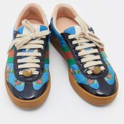 مملوكة مسبقًا Gucci Multicolor Floral Embroidered Fabric And Patent Leather Web Detail Low Top Sneakers Size 37