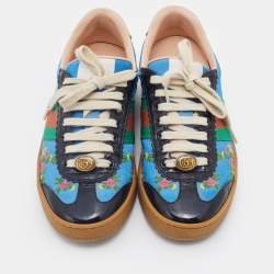 مملوكة مسبقًا Gucci Multicolor Floral Embroidered Fabric And Patent Leather Web Detail Low Top Sneakers Size 37