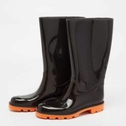 Gucci Beige/Black GG Coated Canvas and Rubber Prato Flat Rain Boots Size 37  Gucci