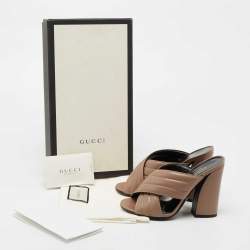 Gucci Beige Quilted Leather Criss Cross Webby Slide Sandals  Size 35