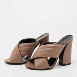Gucci Beige Quilted Leather Criss Cross Webby Slide Sandals  Size 35